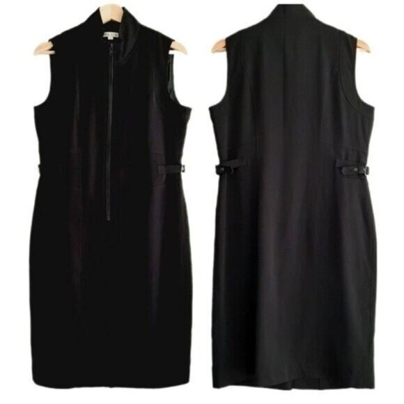 CLEO / Modern High Neck Sheath Dress Mini Black Sz 12 - Picture 1 of 12